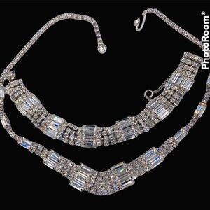 Vintage Clear Rhinestone Necklace Bracelet Set Bridal Prom Evening Wear